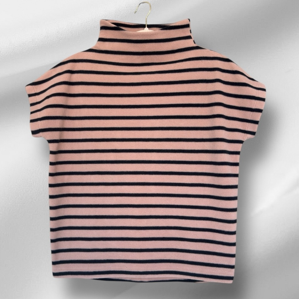 0716 Dudley Stephens Bowery Mock Neck Top Khaki Black Stripe Vello Fleece XS NWT